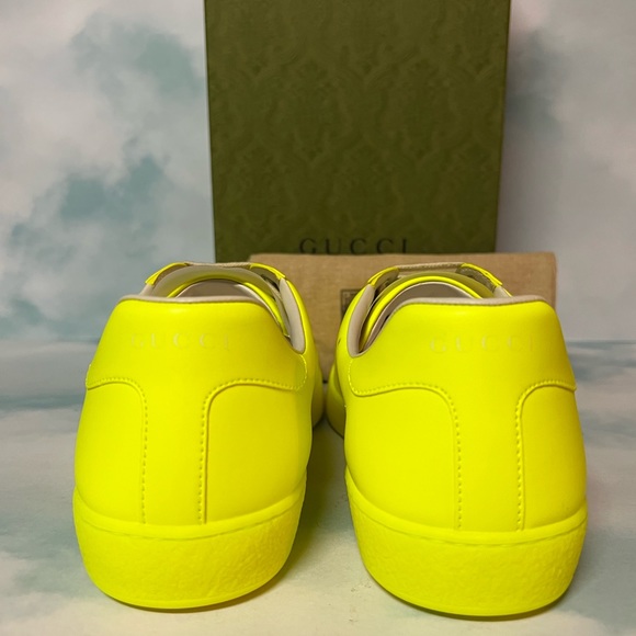 Gucci Perforated Interlocking GG Leather Sneaker Neon Yellow Sz 9G / 10US - Picture 4 of 9
